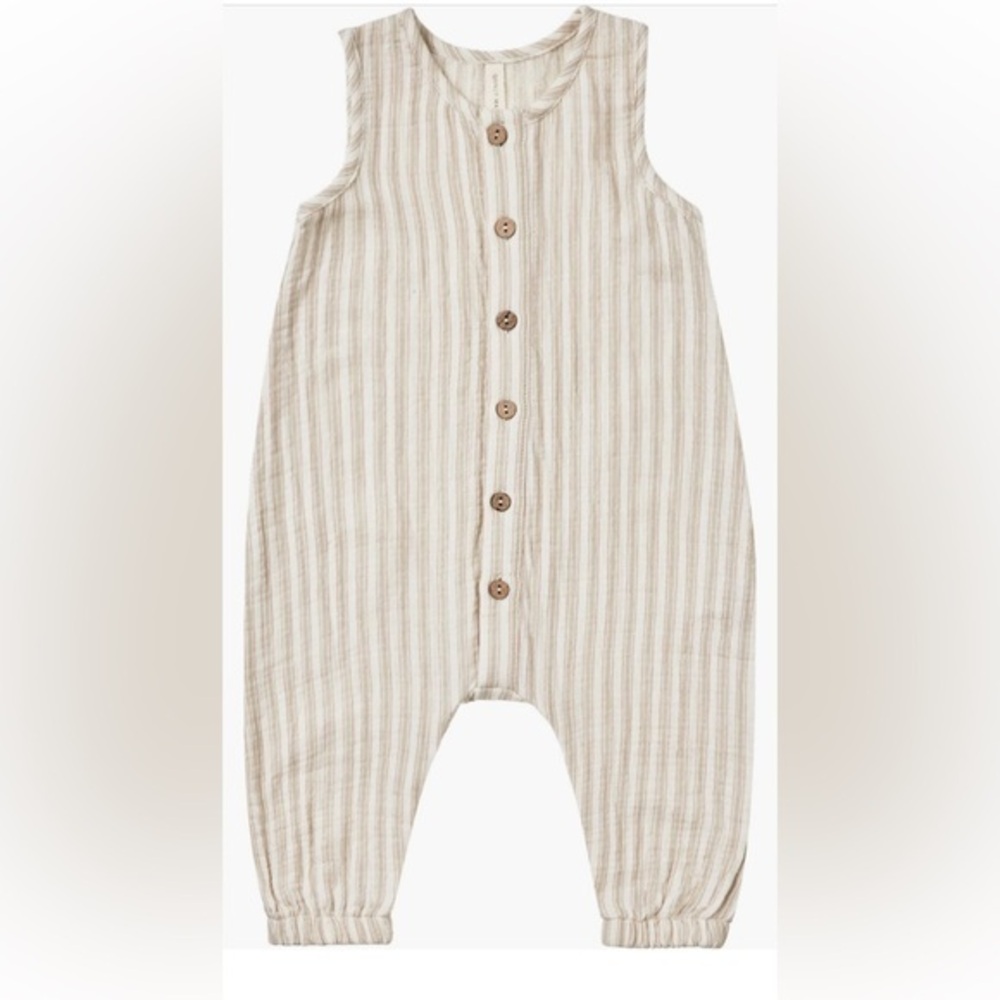 Quincy Mae Organic Cotton Baby Romper 0-3M Stripe Button Front Neutral
